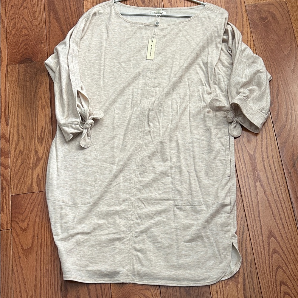 Max Studio Beige Tunic with Tie Sleeves